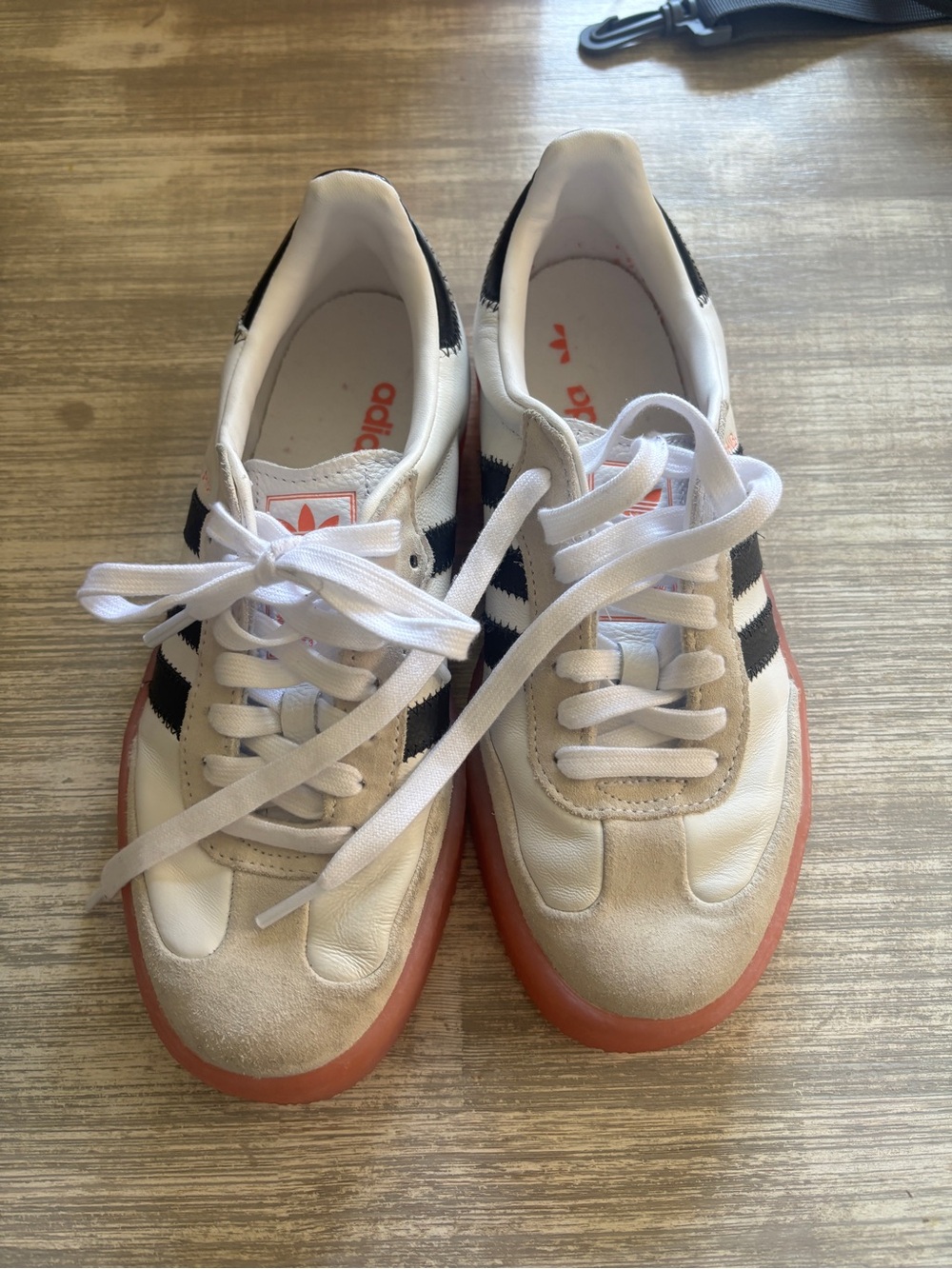adidas White Black Sneakers with Coral Gum Sole